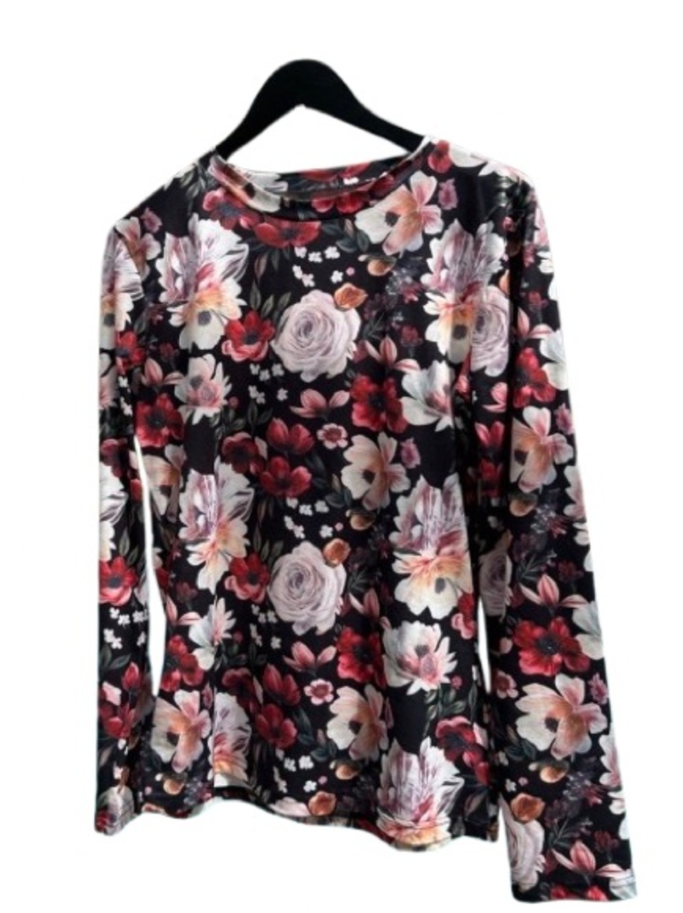 Floral Long Sleeve Women's Top - Black/Pink